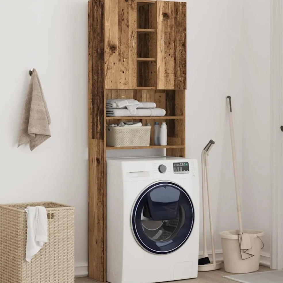 vidaXL Wasmachinekast 64x25,5x190 cm oud houtkleurig