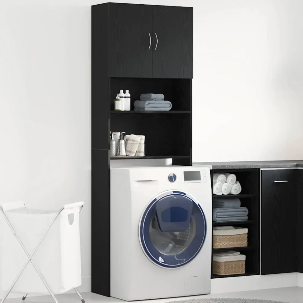 vidaXL Wasmachinekast 64x24x190 cm spaanplaat zwart eikenkleurig