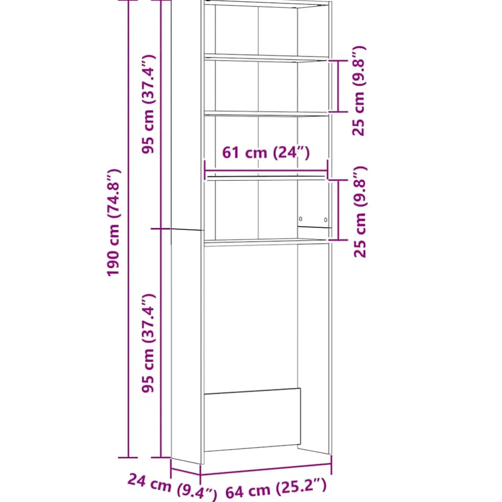 vidaXL Wasmachinekast 64x24x190 cm wit