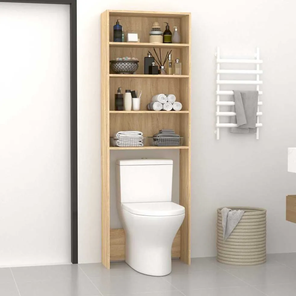 vidaXL Wasmachinekast 64x24x190 cm wit en sonoma eikenkleurig