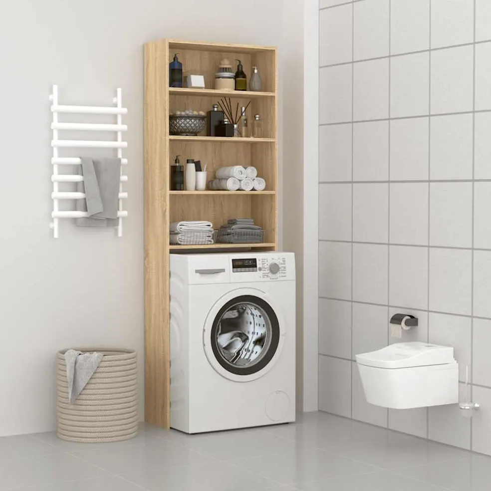 vidaXL Wasmachinekast 64x24x190 cm wit en sonoma eikenkleurig