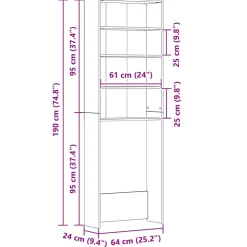 vidaXL Wasmachinekast 64x24x190 cm wit en sonoma eikenkleurig