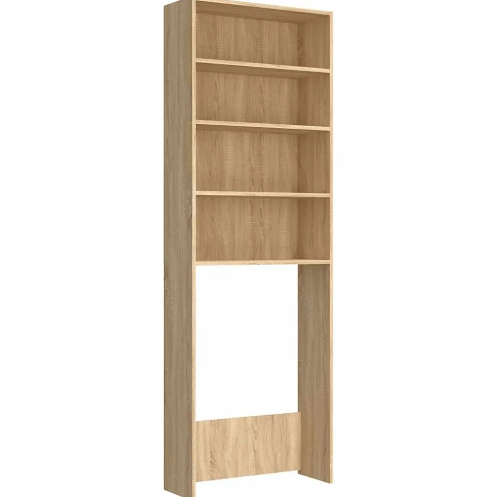 vidaXL Wasmachinekast 64x24x190 cm wit en sonoma eikenkleurig