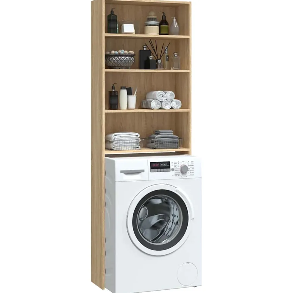 vidaXL Wasmachinekast 64x24x190 cm wit en sonoma eikenkleurig