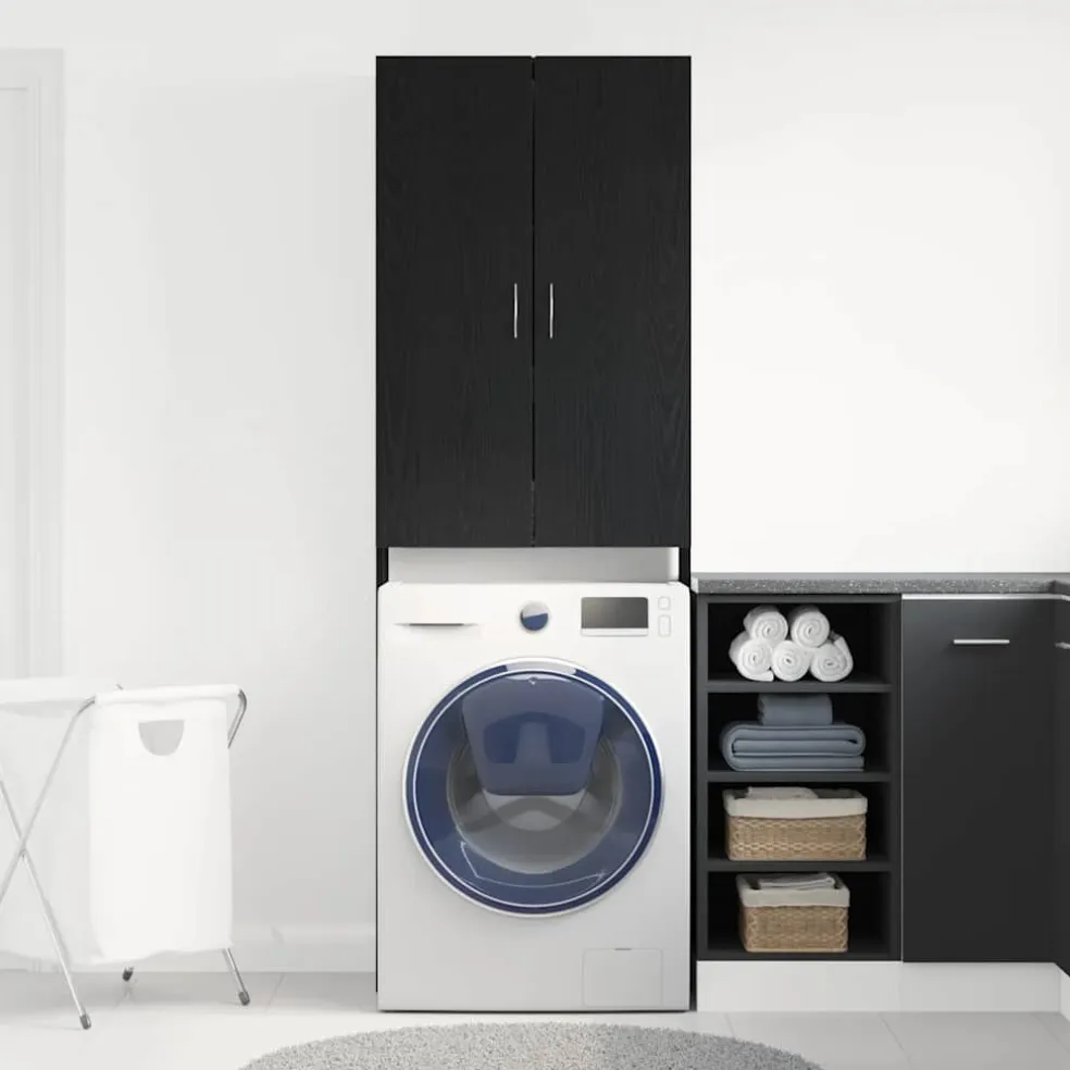 vidaXL Wasmachinekast 64x25,5x190 cm zwart eikenkleur