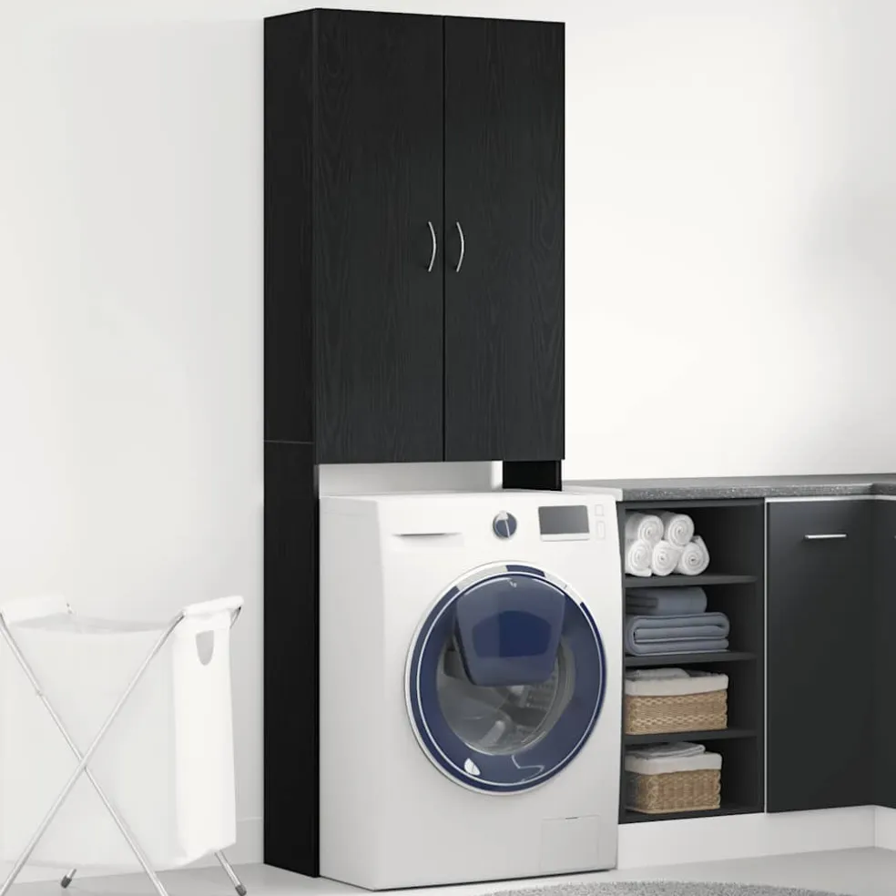 vidaXL Wasmachinekast 64x25,5x190 cm zwart eikenkleur