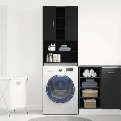 vidaXL Wasmachinekast 64x25,5x190 cm zwart eikenkleur