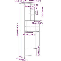 vidaXL Wasmachinekast 64x25,5x190 cm zwart eikenkleur