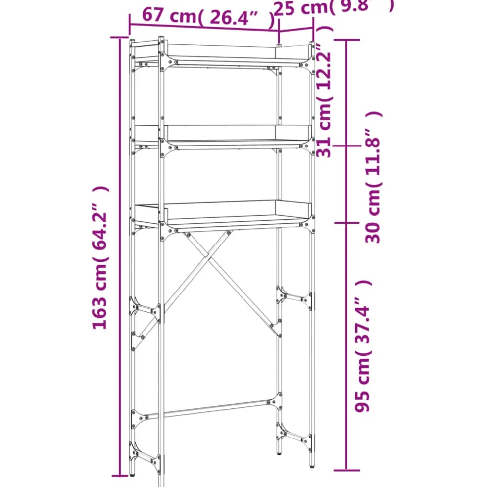 vidaXL Wasmachinerek 67x25x163 cm bewerkt hout grijs sonoma