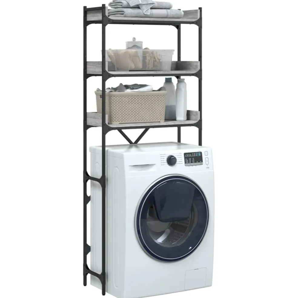 vidaXL Wasmachinerek 67x25x163 cm bewerkt hout grijs sonoma