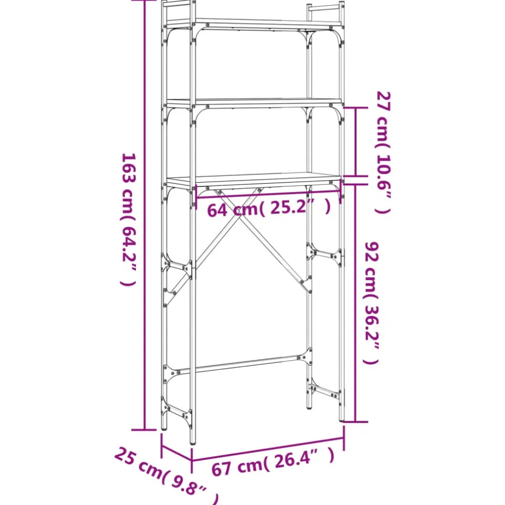 vidaXL Wasmachinerek 67x25x163 cm bewerkt hout sonoma eikenkleurig