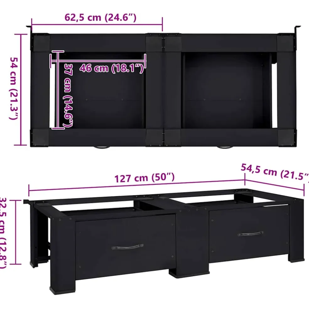 vidaXL Wasmachineverhoger 2 st Zwart 127 x 54,5 x 32,5 cm Staal