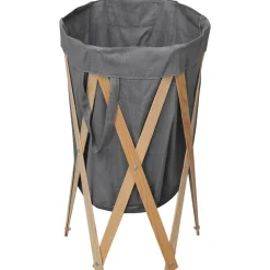 vidaXL Wasmand inklapbaar hout en stof grijs