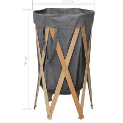 vidaXL Wasmand inklapbaar hout en stof grijs