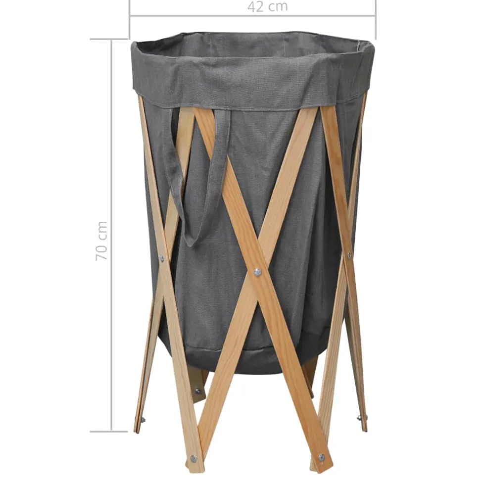 vidaXL Wasmand inklapbaar hout en stof grijs
