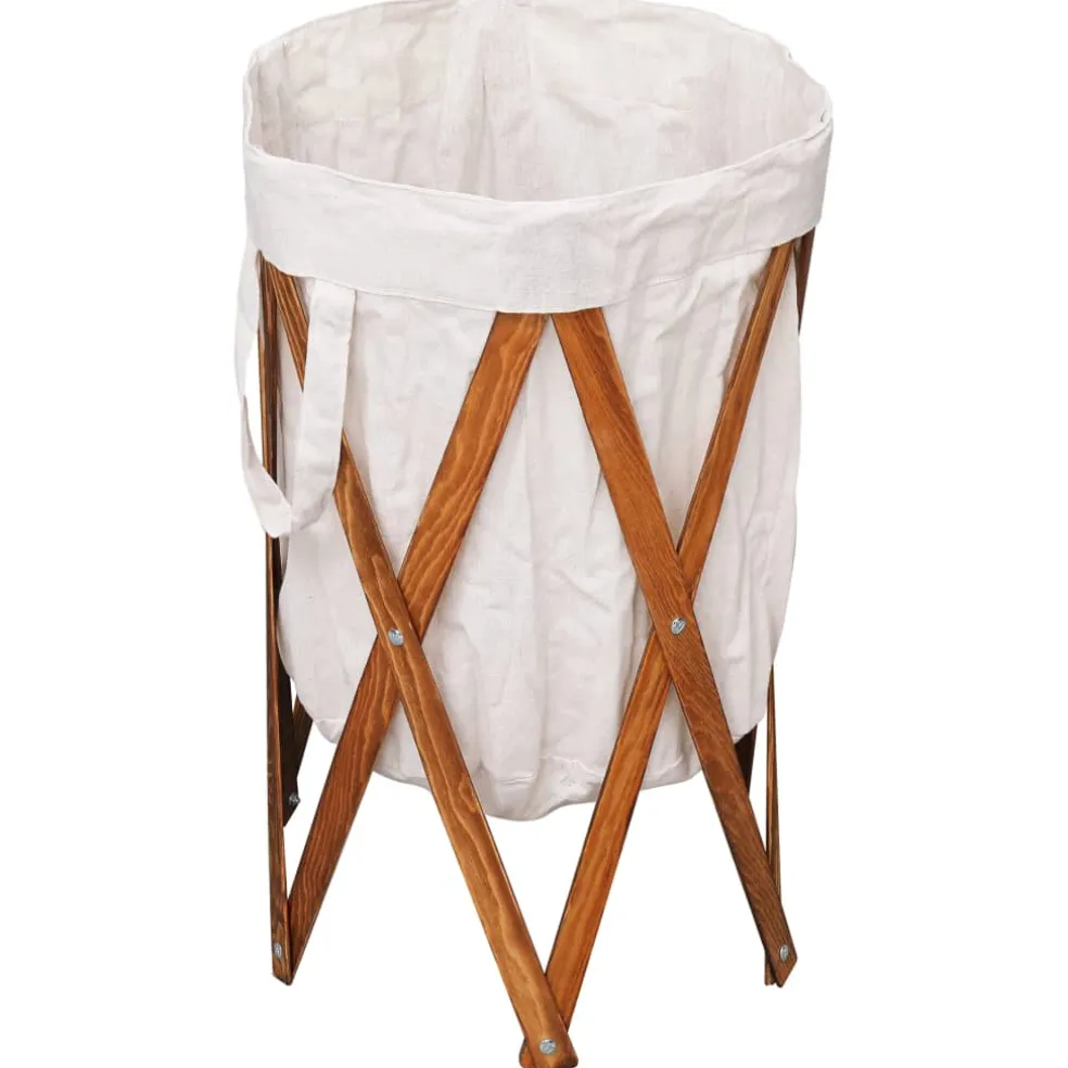 vidaXL Wasmand inklapbaar hout en stof crème