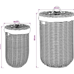 vidaXL Wasmand met deksel GENDT 2 st Natuurlijk Bruin Kubu Rattan