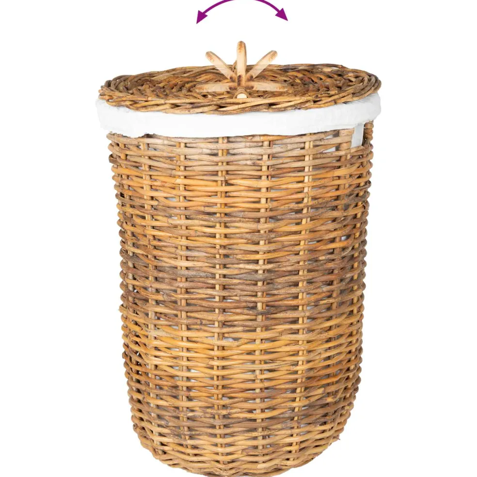 vidaXL Wasmand met deksel GENDT 2 st Natuurlijk Bruin Kubu Rattan