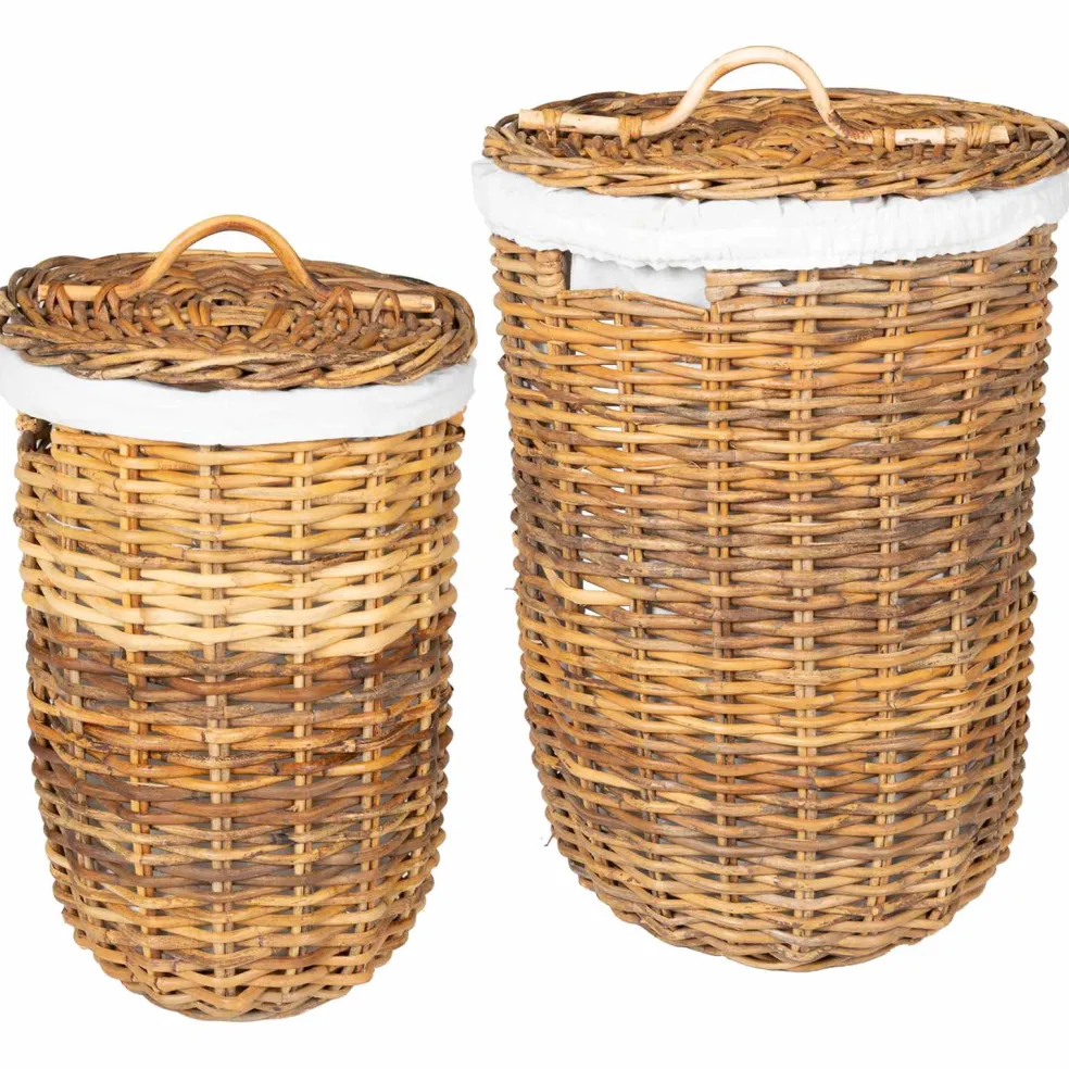 vidaXL Wasmand met deksel GENDT 2 st Natuurlijk Bruin Kubu Rattan