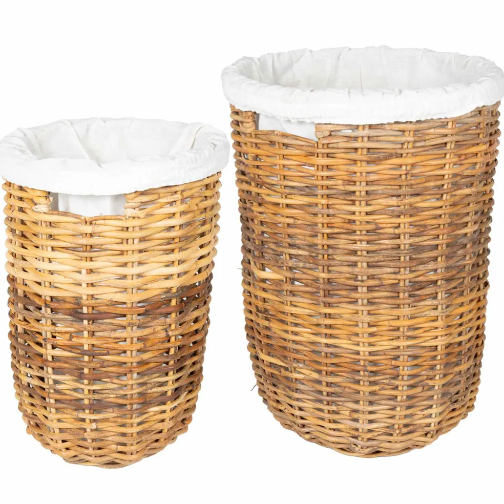 vidaXL Wasmand met deksel GENDT 2 st Natuurlijk Bruin Kubu Rattan