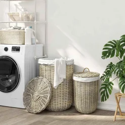 vidaXL Wasmand met deksel GENDT 2 st Natuurlijk grijs Kubu Rattan