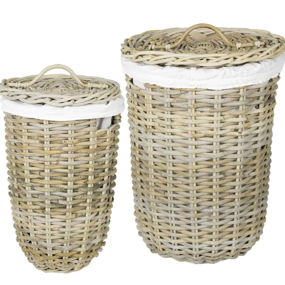 vidaXL Wasmand met deksel GENDT 2 st Natuurlijk grijs Kubu Rattan