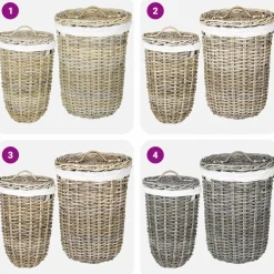 vidaXL Wasmand met deksel GENDT 2 st Natuurlijk grijs Kubu Rattan