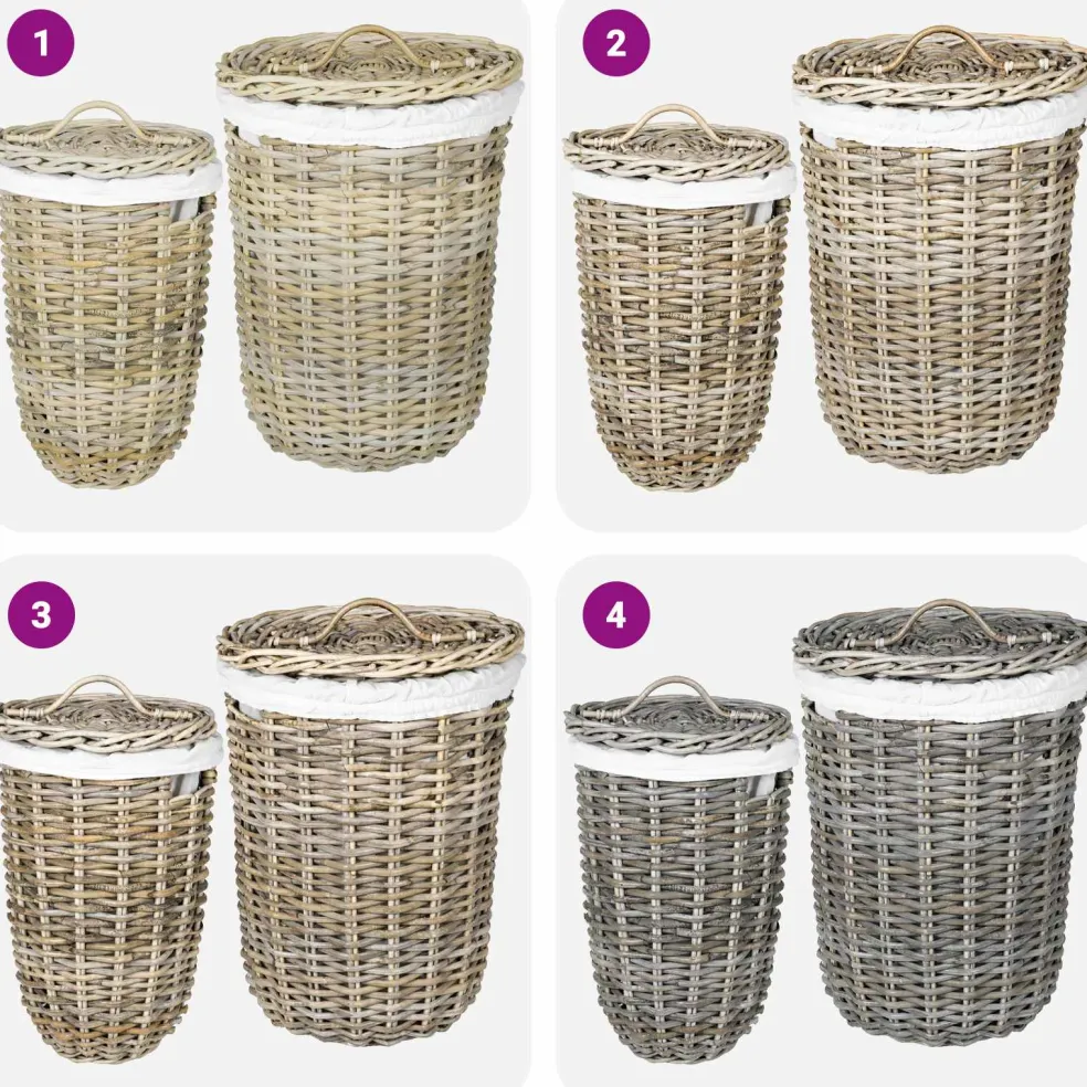 vidaXL Wasmand met deksel GENDT 2 st Natuurlijk grijs Kubu Rattan