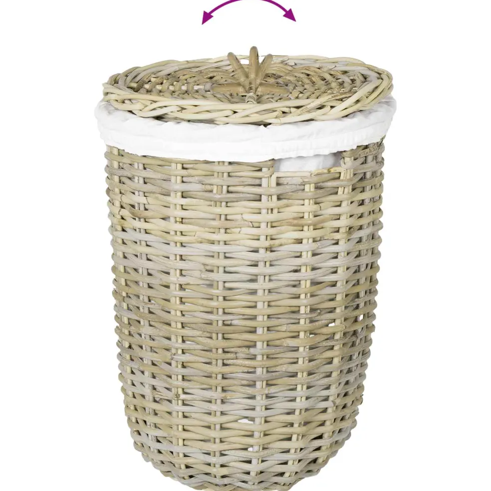 vidaXL Wasmand met deksel GENDT 2 st Natuurlijk grijs Kubu Rattan