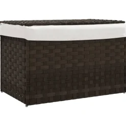 vidaXL Wasmand met deksel 55,5x35x34 cm poly rattan donkerbruin