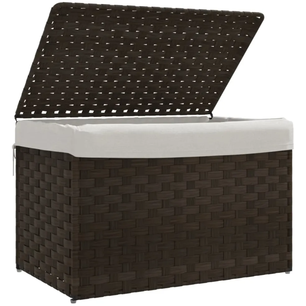 vidaXL Wasmand met deksel 55,5x35x34 cm poly rattan donkerbruin