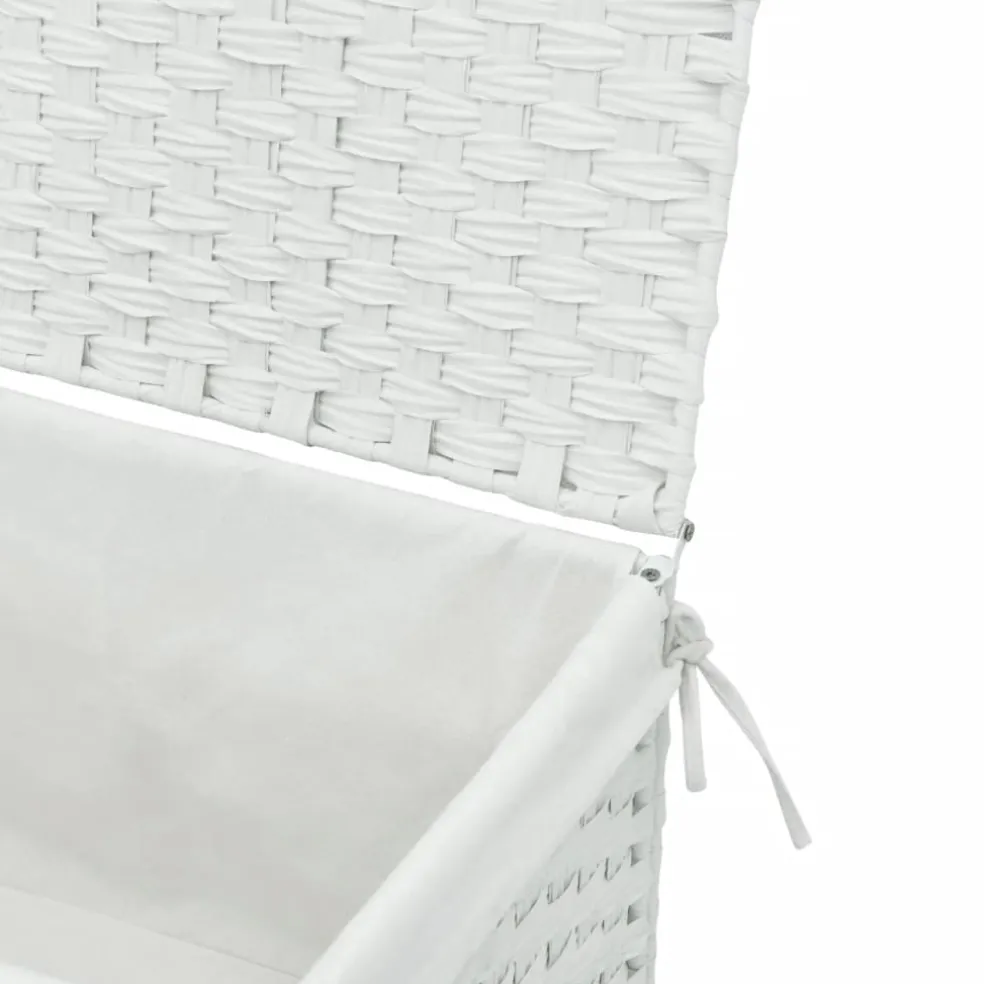 vidaXL Wasmand met deksel 55,5x35x34 cm poly rattan wit