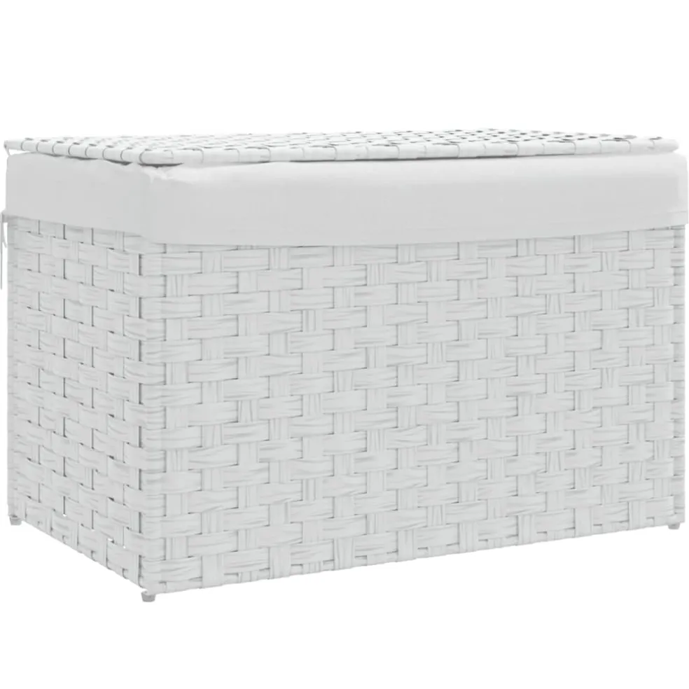 vidaXL Wasmand met deksel 55,5x35x34 cm poly rattan wit