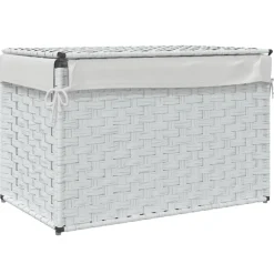 vidaXL Wasmand met deksel 55,5x35x34 cm poly rattan wit