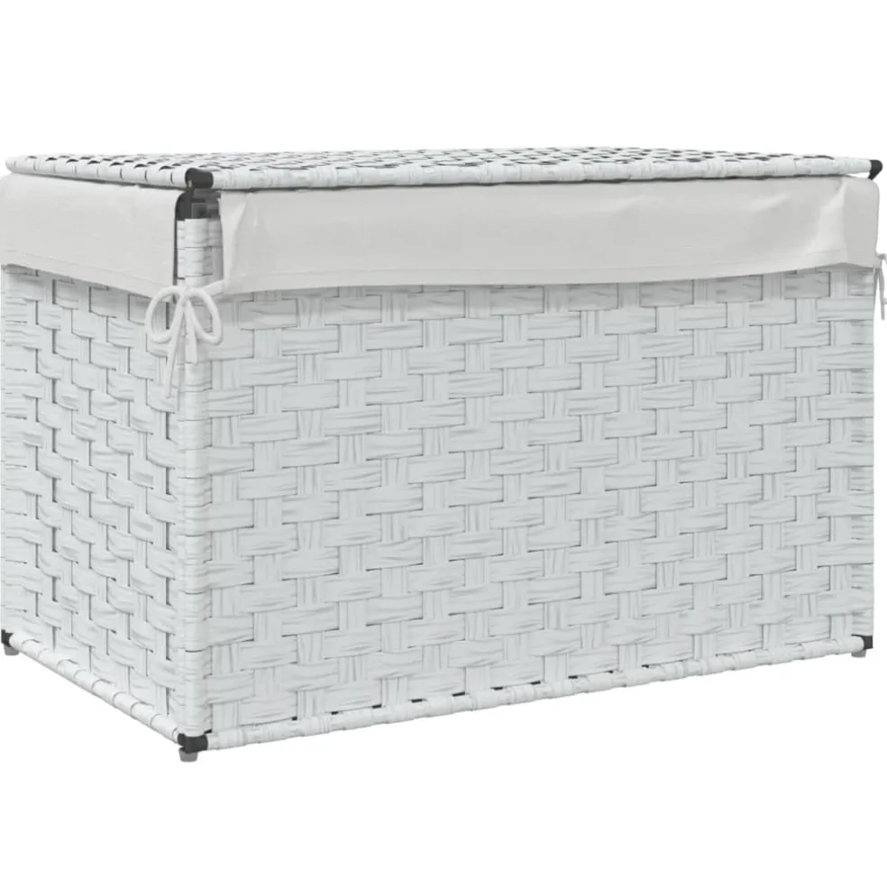 vidaXL Wasmand met deksel 55,5x35x34 cm poly rattan wit