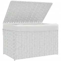 vidaXL Wasmand met deksel 55,5x35x34 cm poly rattan wit