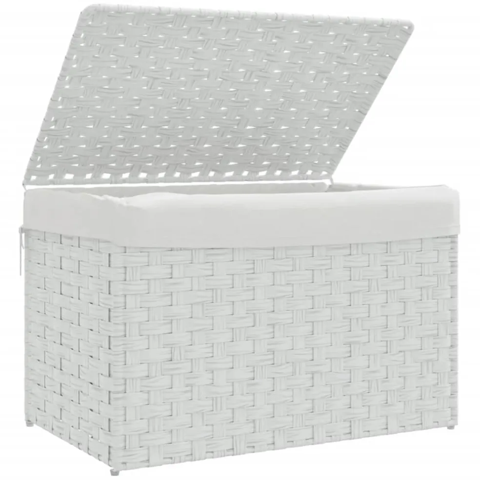 vidaXL Wasmand met deksel 55,5x35x34 cm poly rattan wit