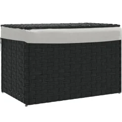 vidaXL Wasmand met deksel 55,5x35x34 cm poly rattan zwart