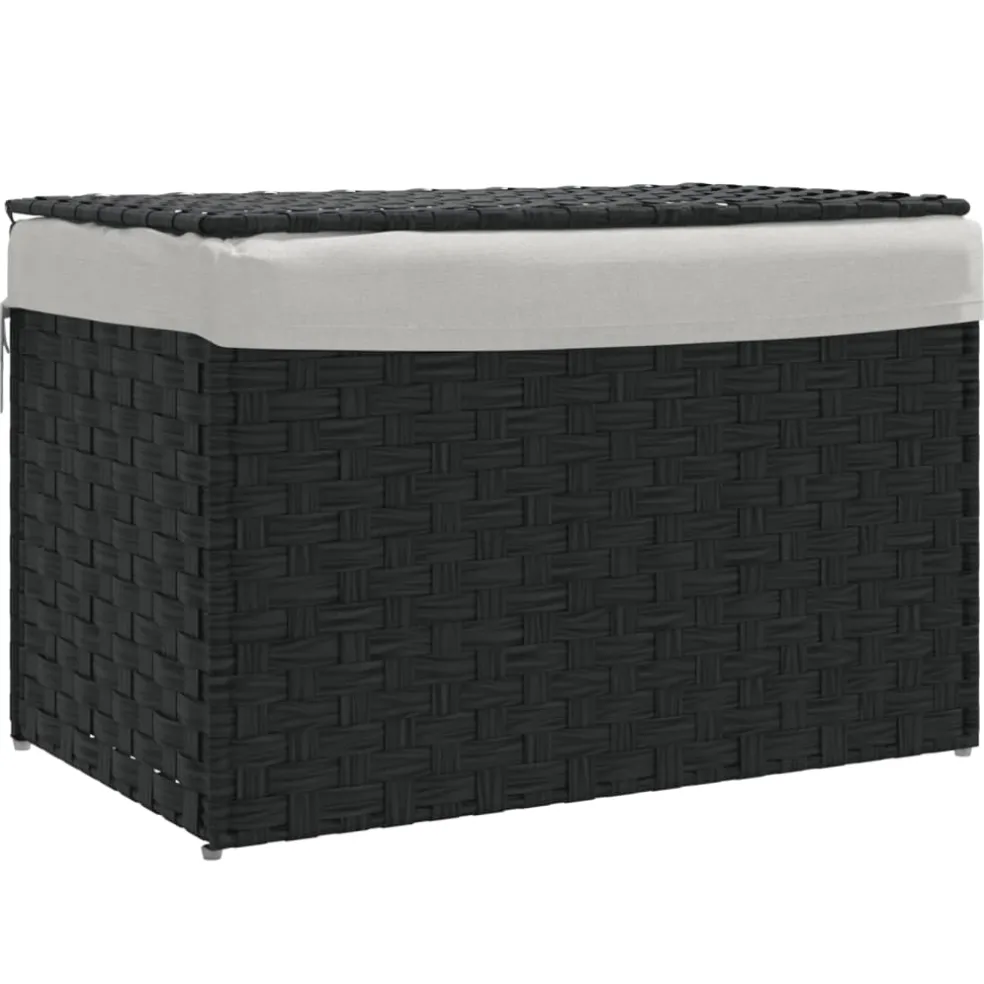 vidaXL Wasmand met deksel 55,5x35x34 cm poly rattan zwart