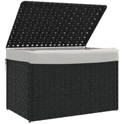 vidaXL Wasmand met deksel 55,5x35x34 cm poly rattan zwart
