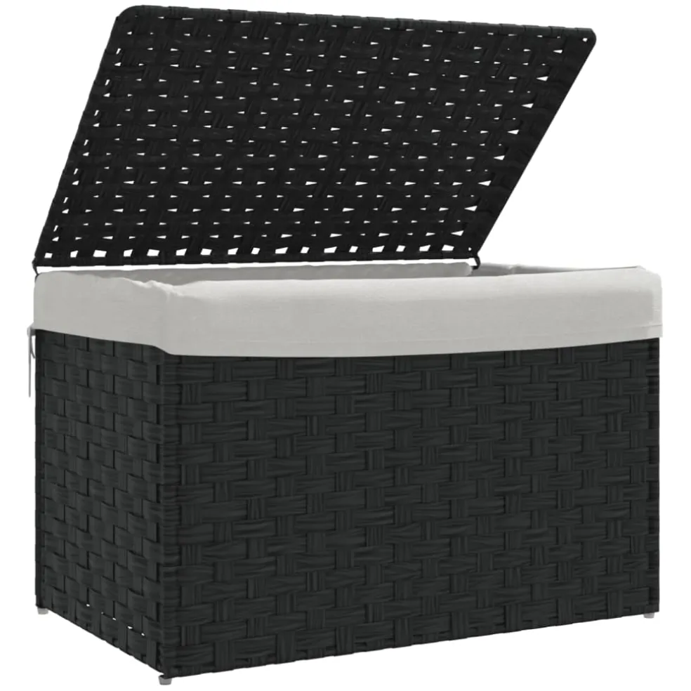 vidaXL Wasmand met deksel 55,5x35x34 cm poly rattan zwart