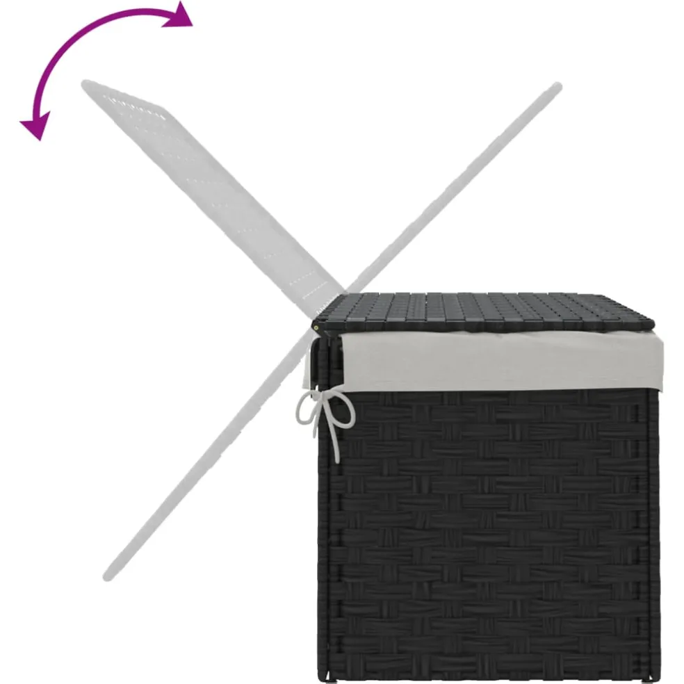 vidaXL Wasmand met deksel 55,5x35x34 cm poly rattan zwart