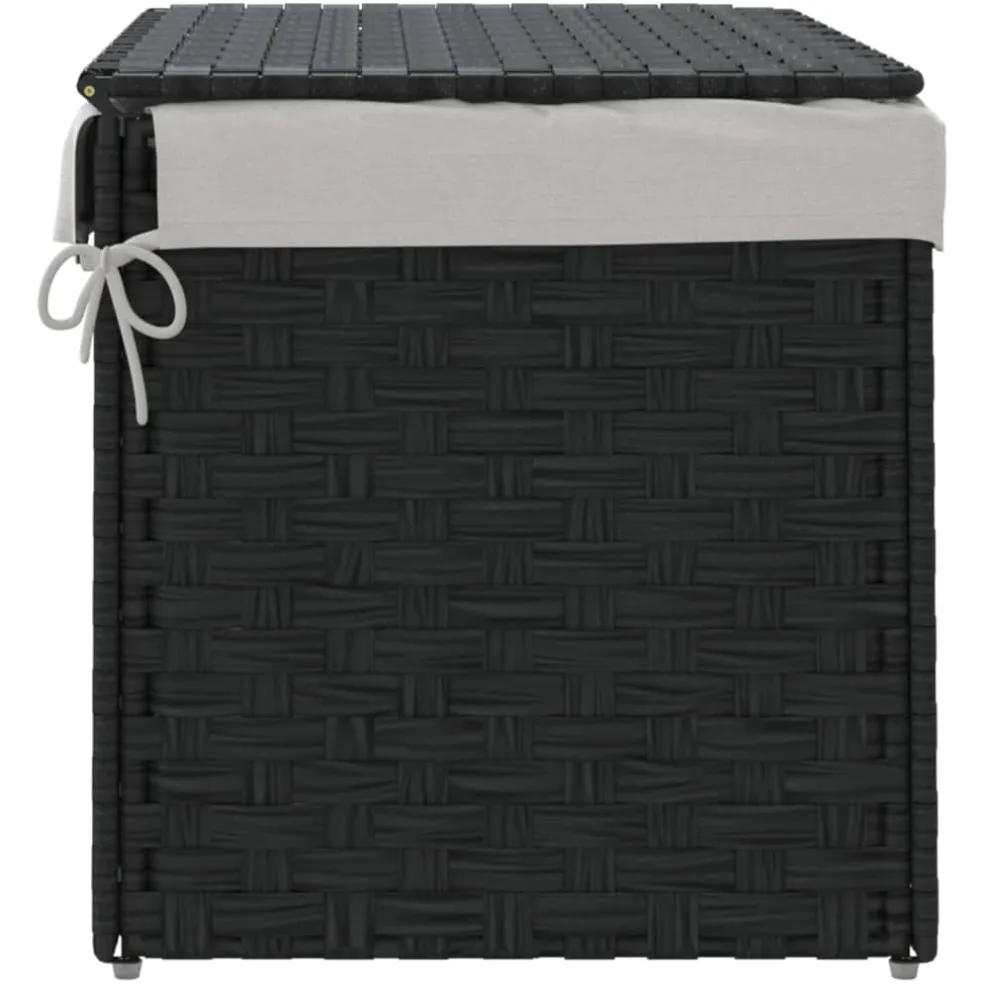 vidaXL Wasmand met deksel 55,5x35x34 cm poly rattan zwart