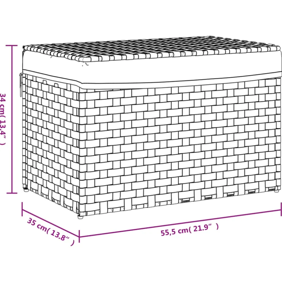 vidaXL Wasmand met deksel 55,5x35x34 cm poly rattan zwart