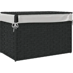 vidaXL Wasmand met deksel 55,5x35x34 cm poly rattan zwart
