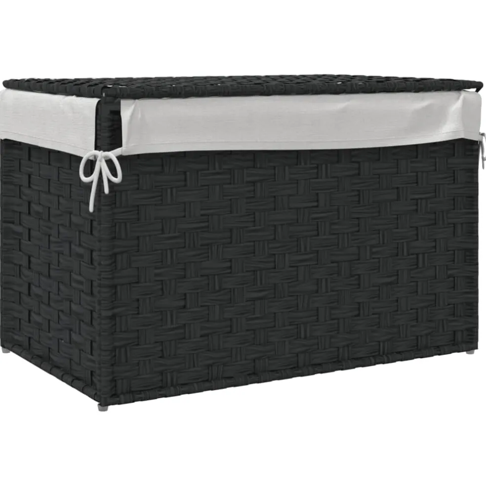 vidaXL Wasmand met deksel 55,5x35x34 cm poly rattan zwart