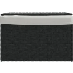 vidaXL Wasmand met deksel 55,5x35x34 cm poly rattan zwart