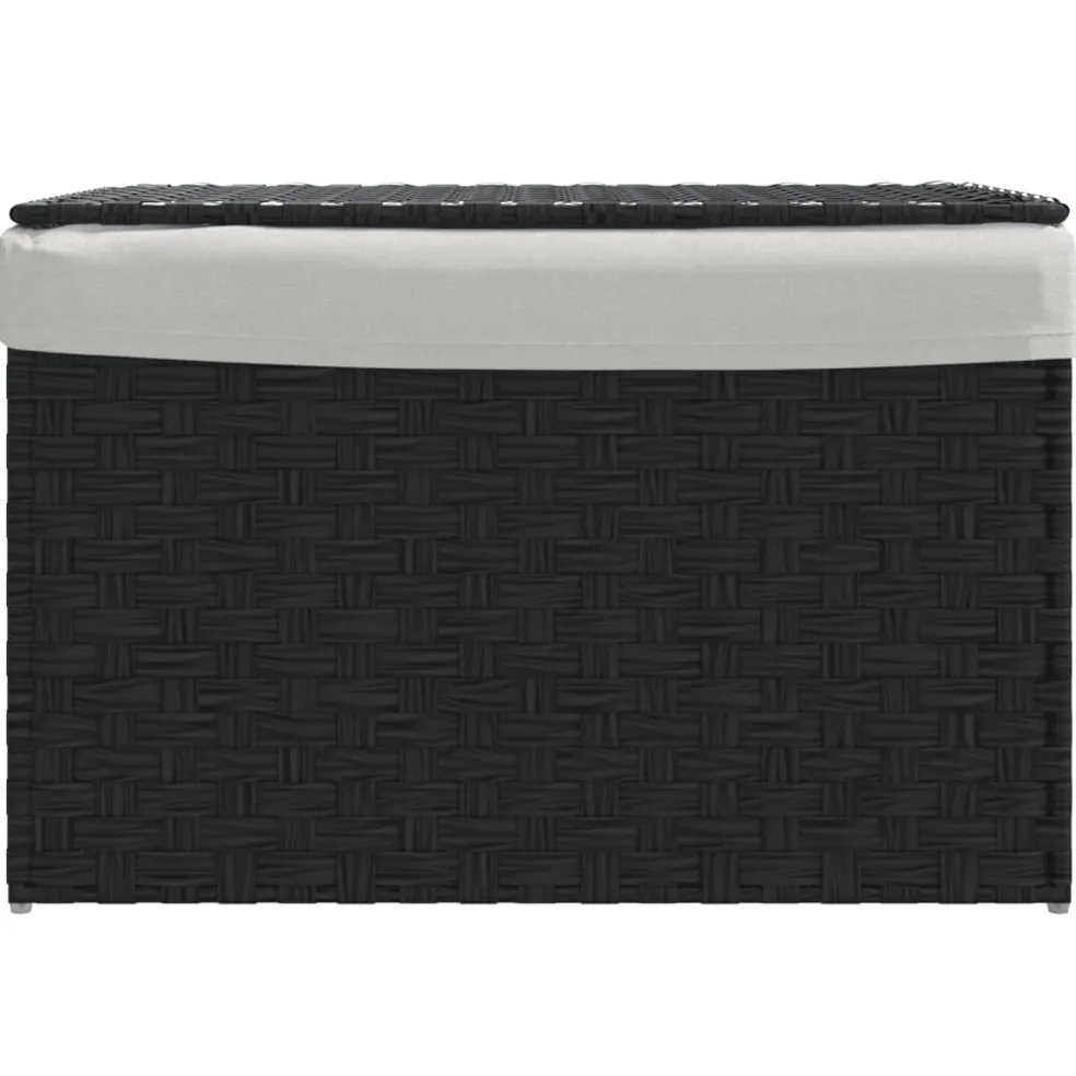 vidaXL Wasmand met deksel 55,5x35x34 cm poly rattan zwart