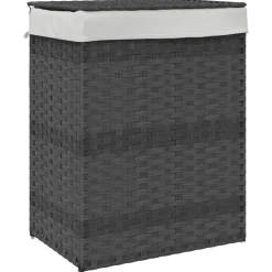 vidaXL Wasmand met deksel 46x33x60 cm poly rattan grijs