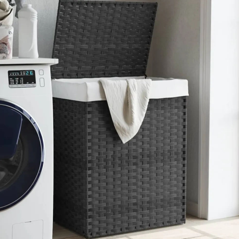 vidaXL Wasmand met deksel 46x33x60 cm poly rattan grijs